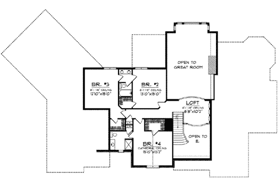 Floor Plan - Upper Floor for European House Plan #70-639 - 4 bed, 2.5 bath