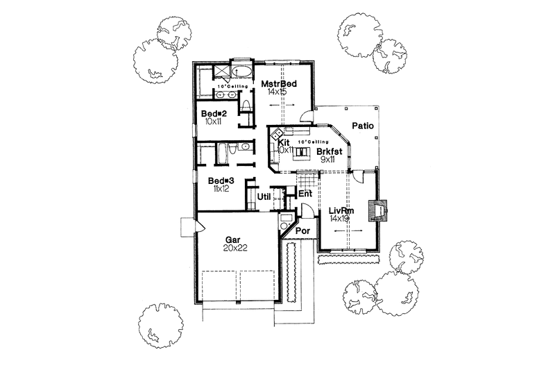 Home Plan - Floor Plan - Main Floor for Ranch House Plan #310-1041 - 3 bed, 2 bath