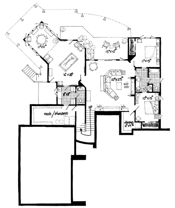 Craftsman Floor Plan - Lower Floor Plan #942-11