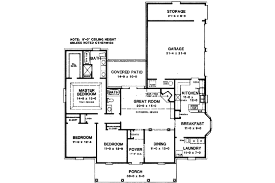 Floor Plan - Main Floor for Colonial House Plan #10-117 - 3 bed, 2 bath