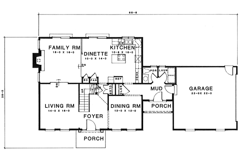 House Design - Floor Plan - Main Floor for Colonial House Plan #1001-124 - 3 bed, 2.5 bath