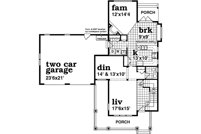 Architectural House Design - Floor Plan - Main Floor for Craftsman House Plan #47-1024 - 3 bed, 2.5 bath