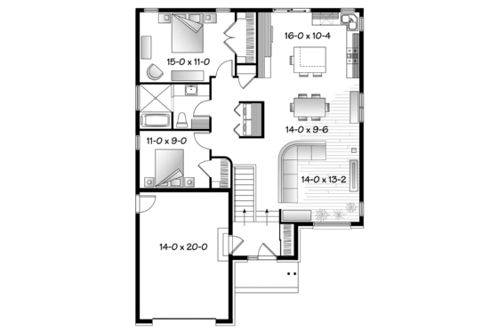 Floor Plan - Main Floor for Contemporary House Plan #23-2576 - 2 bed, 1 bath