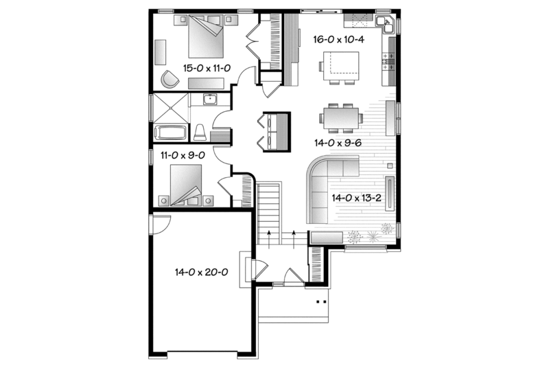 Dream House Plan - Floor Plan - Main Floor for Contemporary House Plan #23-2576 - 2 bed, 1 bath