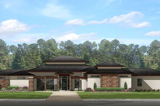 Exterior - Front Elevation 3 for Prairie House Plan #1058-150 - 4 bed, 3.5 bath