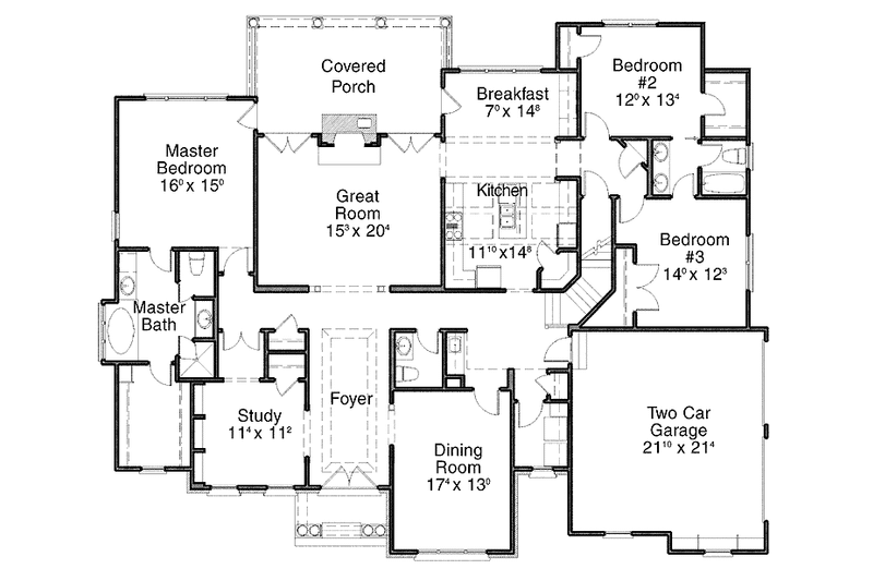 Architectural House Design - Floor Plan - Main Floor for Colonial House Plan #429-244 - 3 bed, 2.5 bath