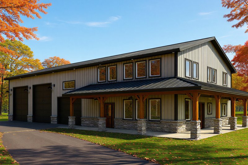 Home Plan - Exterior - Front Elevation 3 for Barndominium House Plan #1084-8 - 3 bed, 2.5 bath
