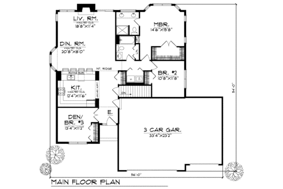 Floor Plan - Main Floor for Traditional House Plan #70-134 - 2 bed, 2 bath