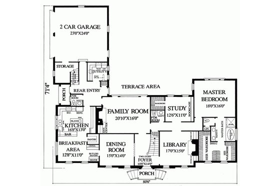Floor Plan - Main Floor for Colonial House Plan #137-200 - 4 bed, 4.5 bath