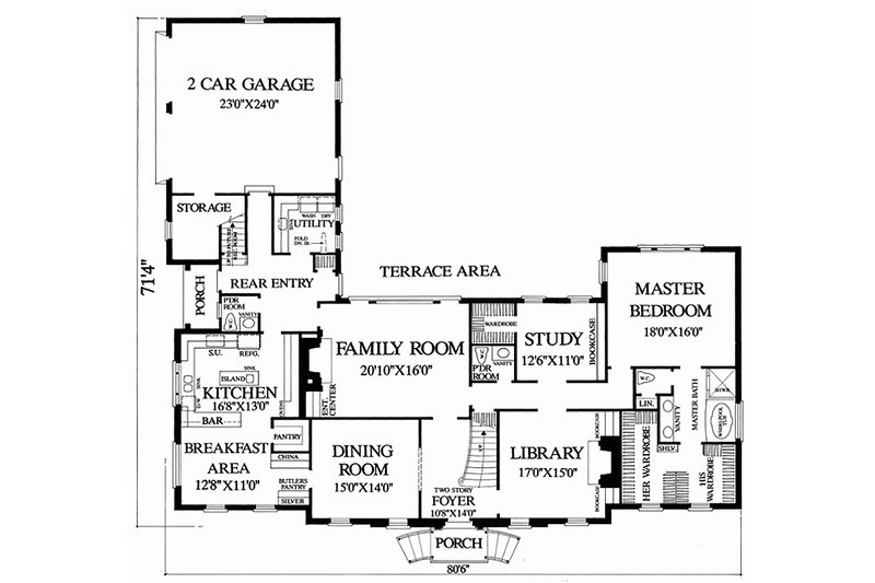 Architectural House Design - Floor Plan - Main Floor for Colonial House Plan #137-200 - 4 bed, 4.5 bath