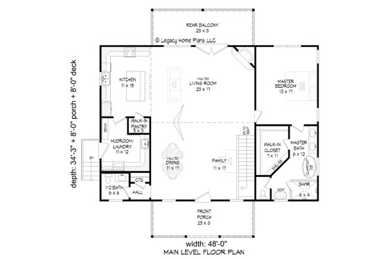 Floor Plan - Main Floor for Ranch House Plan #932-662 - 3 bed, 2.5 bath