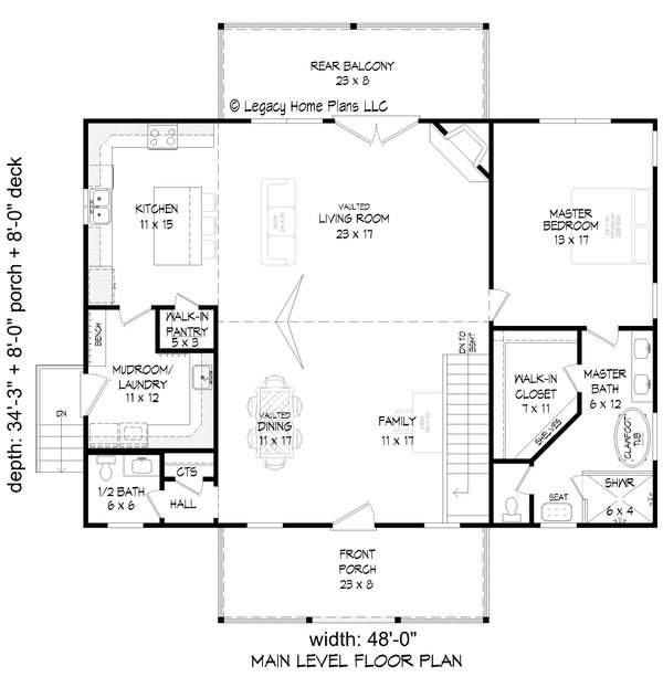 Architectural House Design - Ranch Floor Plan - Main Floor Plan #932-662