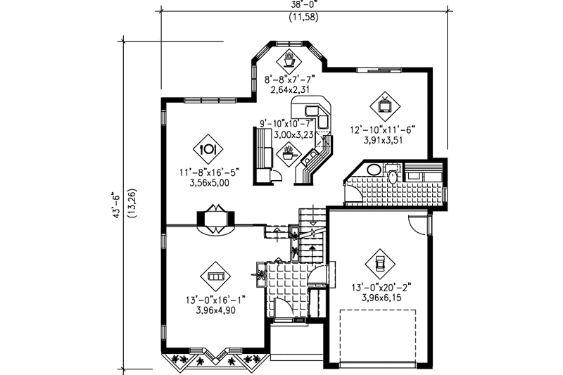 House Blueprint - Floor Plan - Main Floor for Traditional House Plan #25-2203 - 3 bed, 1.5 bath