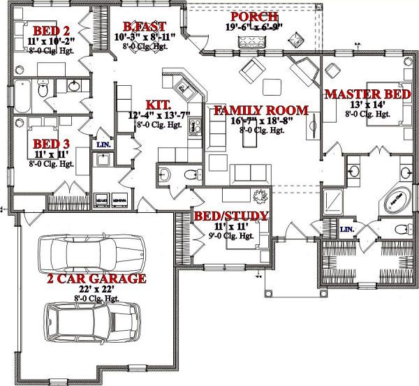 Ranch Floor Plan - Main Floor Plan #63-169