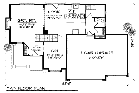 Floor Plan - Main Floor for Traditional House Plan #70-702 - 4 bed, 2.5 bath