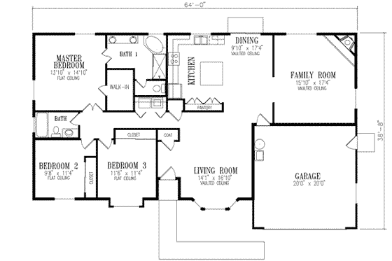 Floor Plan - Main Floor for Adobe / Southwestern House Plan #1-379 - 3 bed, 2 bath