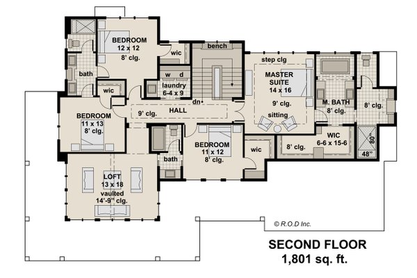 Dream House Plan - Floor Plan - Upper Floor for Farmhouse House Plan #51-1564 - 4 bed, 3.5 bath
