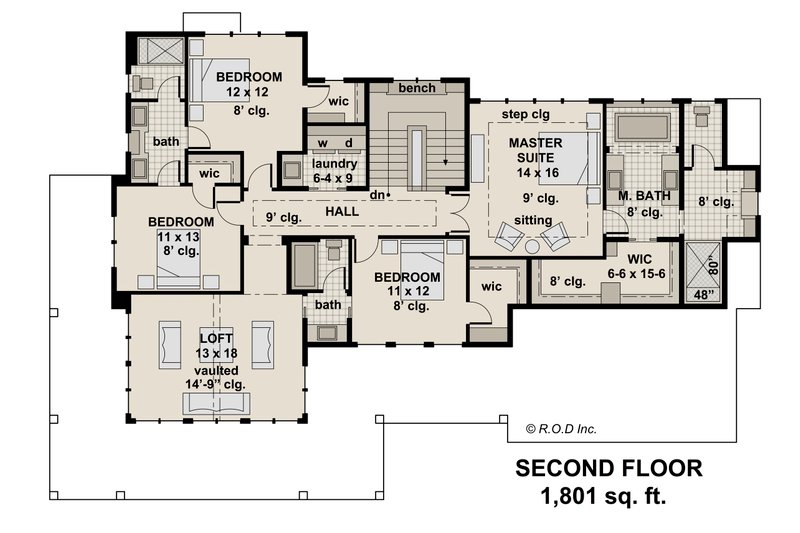 Dream House Plan - Floor Plan - Upper Floor for Farmhouse House Plan #51-1564 - 4 bed, 3.5 bath
