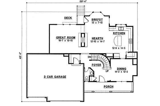 Floor Plan - Main Floor for Traditional House Plan #67-811 - 4 bed, 3 bath