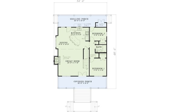 Floor Plan - Main Floor for Cottage House Plan #17-2354 - 3 bed, 2 bath