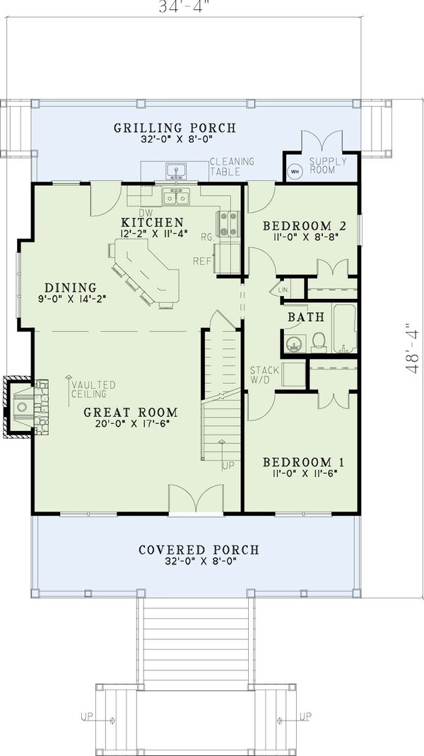 House Design - Floor Plan - Main Floor for Cottage House Plan #17-2354 - 3 bed, 2 bath