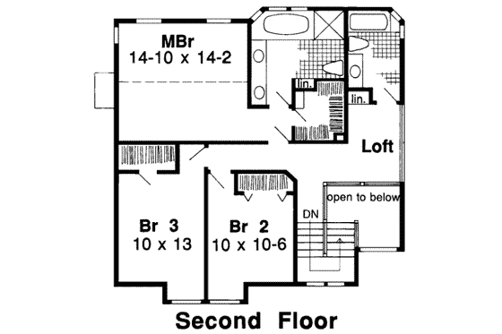 Floor Plan - Upper Floor for Traditional House Plan #312-423 - 3 bed, 2.5 bath