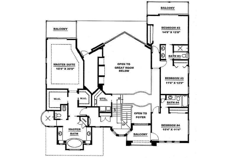 Dream House Plan - Floor Plan - Upper Floor for Mediterranean House Plan #1017-151 - 4 bed, 4 bath