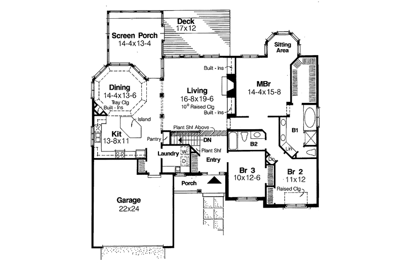 House Blueprint - Floor Plan - Main Floor for Ranch House Plan #334-125 - 3 bed, 2 bath