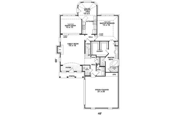 Floor Plan - Main Floor for Southern House Plan #81-245 - 3 bed, 2.5 bath