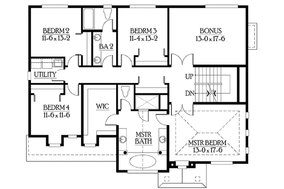 Floor Plan - Upper Floor for Craftsman House Plan #132-433 - 4 bed, 3.5 bath