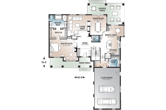 Floor Plan - Main Floor for Farmhouse House Plan #23-2693 - 4 bed, 3.5 bath