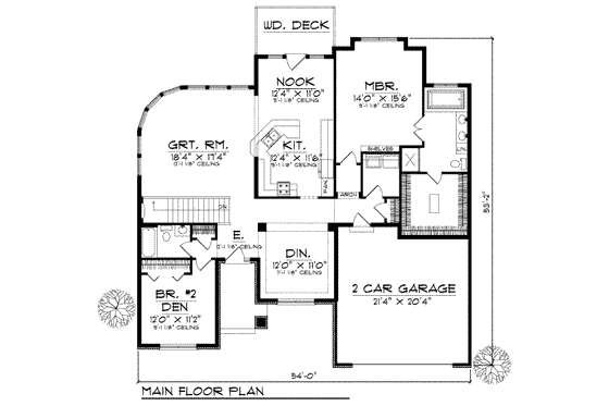 Floor Plan - Main Floor for Traditional House Plan #70-659 - 2 bed, 2 bath