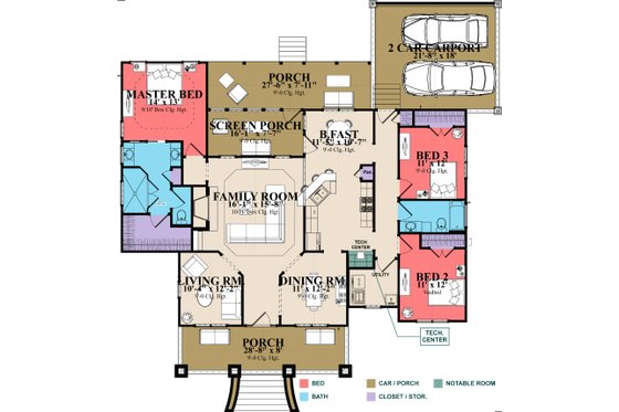 Floor Plan - Main Floor for Southern House Plan #63-405 - 3 bed, 2 bath