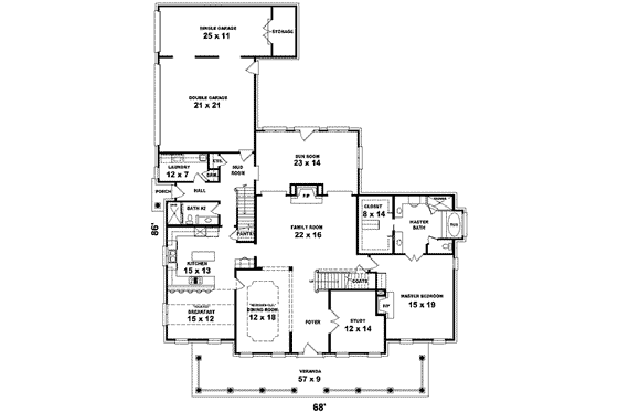 Floor Plan - Main Floor for Colonial House Plan #81-634 - 4 bed, 4 bath