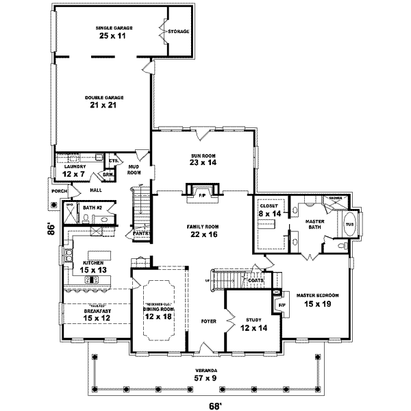Colonial Floor Plan - Main Floor Plan #81-634