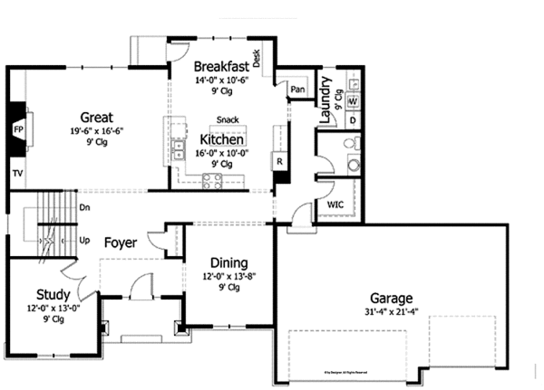 Architectural House Design - Colonial Floor Plan - Main Floor Plan #51-1007