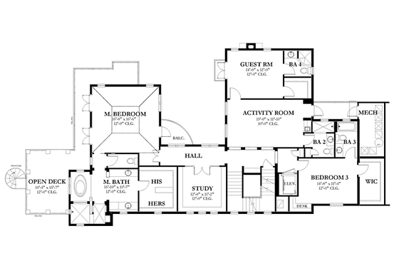 Floor Plan - Upper Floor for Mediterranean House Plan #1058-152 - 3 bed, 4 bath