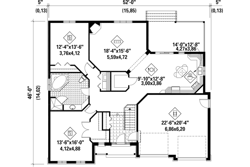 Architectural House Design - Floor Plan - Main Floor for Traditional House Plan #25-4444 - 1 bed, 1 bath