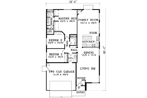 Floor Plan - Main Floor for Adobe / Southwestern House Plan #1-1359 - 3 bed, 2 bath