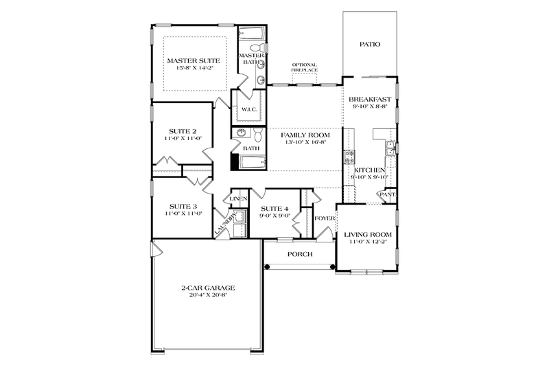 Dream House Plan - Floor Plan - Main Floor for Colonial House Plan #453-629 - 4 bed, 2 bath