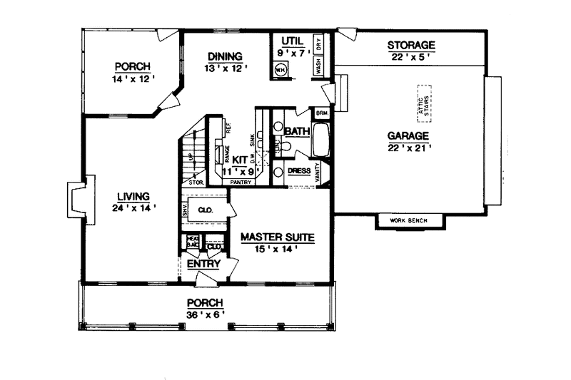 Home Plan - Floor Plan - Main Floor for Colonial House Plan #45-442 - 3 bed, 2 bath