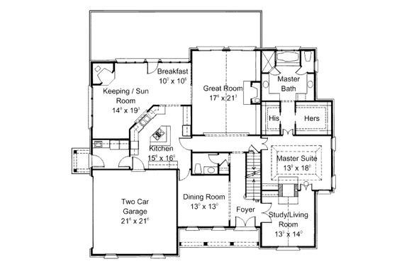 Floor Plan - Main Floor for Traditional House Plan #429-3 - 4 bed, 3.5 bath