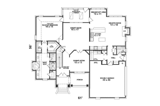 Floor Plan - Main Floor for European House Plan #81-307 - 4 bed, 3.5 bath