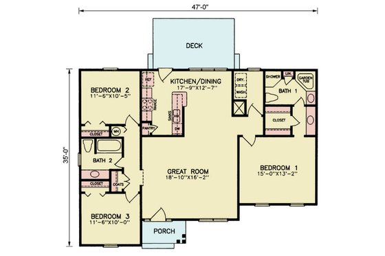 Floor Plan - Main Floor for Traditional House Plan #54-654 - 3 bed, 2 bath