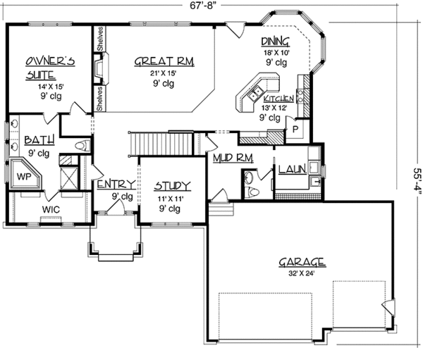 Architectural House Design - European Floor Plan - Main Floor Plan #320-1036