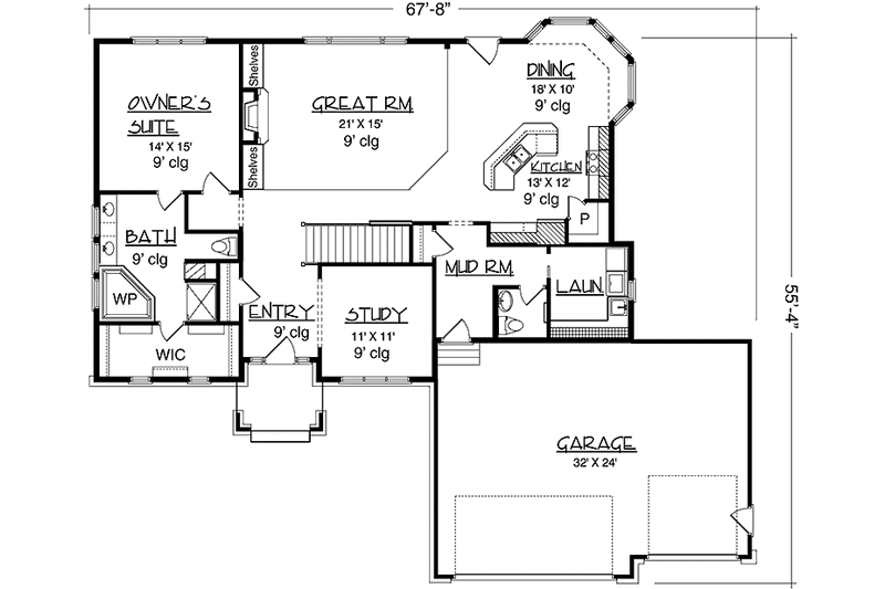 Home Plan - Floor Plan - Main Floor for European House Plan #320-1036 - 1 bed, 1.5 bath