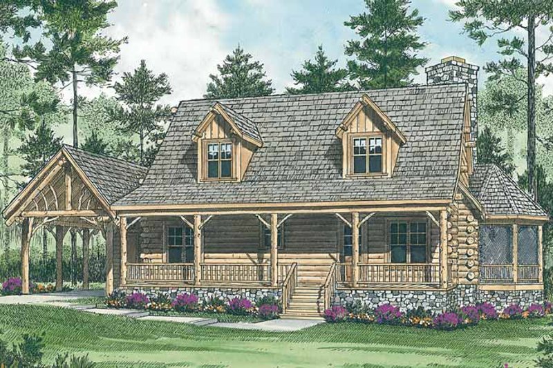 Architectural House Design - Log Exterior - Front Elevation Plan #453-475