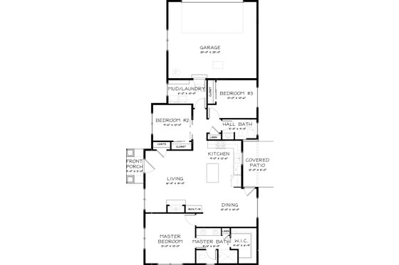 Floor Plan - Main Floor for Craftsman House Plan #434-23 - 3 bed, 2 bath