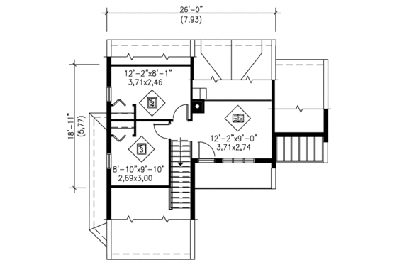 Floor Plan - Upper Floor for Contemporary House Plan #25-2292 - 3 bed, 1 bath