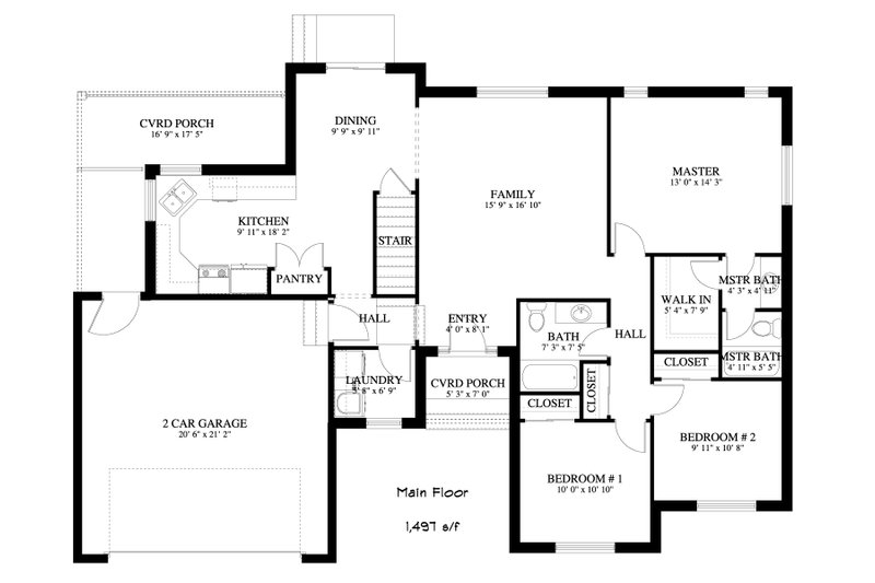 Home Plan - Floor Plan - Main Floor for Ranch House Plan #1060-302 - 3 bed, 2 bath